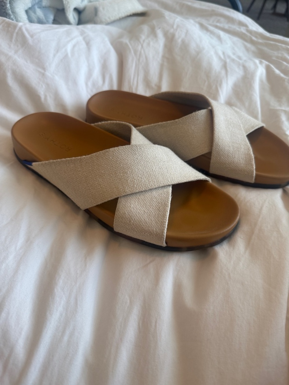 Rothy's Neutral Beige Crisscross Slide Sandals